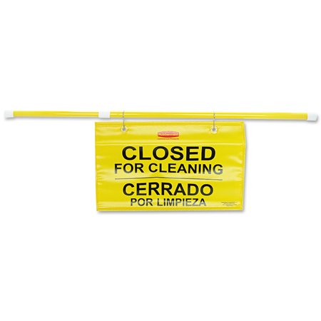 RUBBERMAID COMMERCIAL Site Safety Hanging Sign, 50" x 1" x 13", Multi-Lingual, Yellow FG9S1600YEL